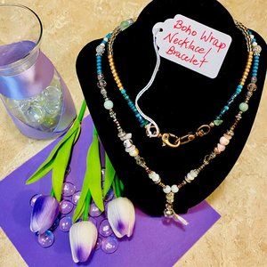 Boho Amethyst Pendant Silver Crystal Bead Wrap